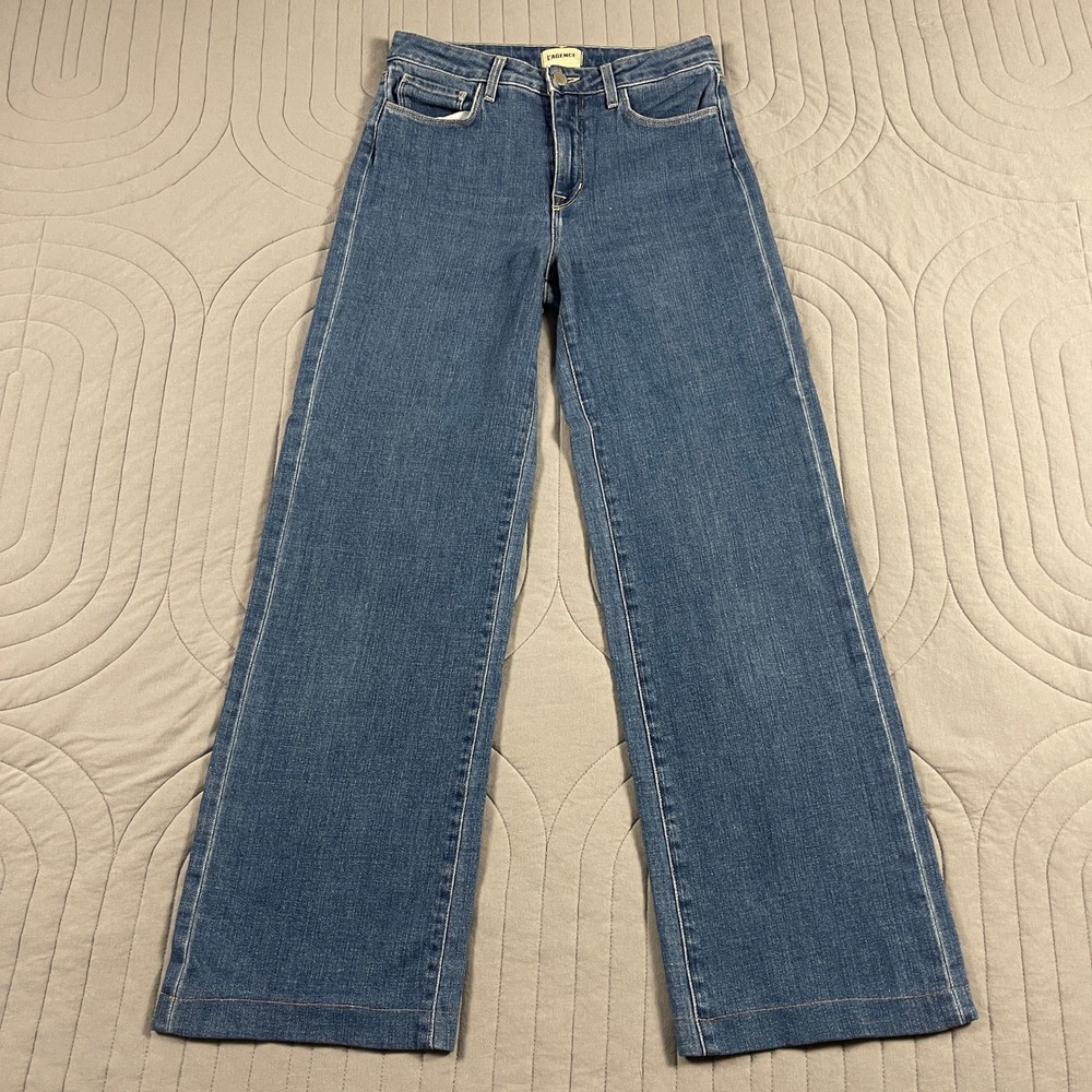 LAgence Clayton High Rise Wide Leg Jeans Womens 27 Blue Stretch Denim USA